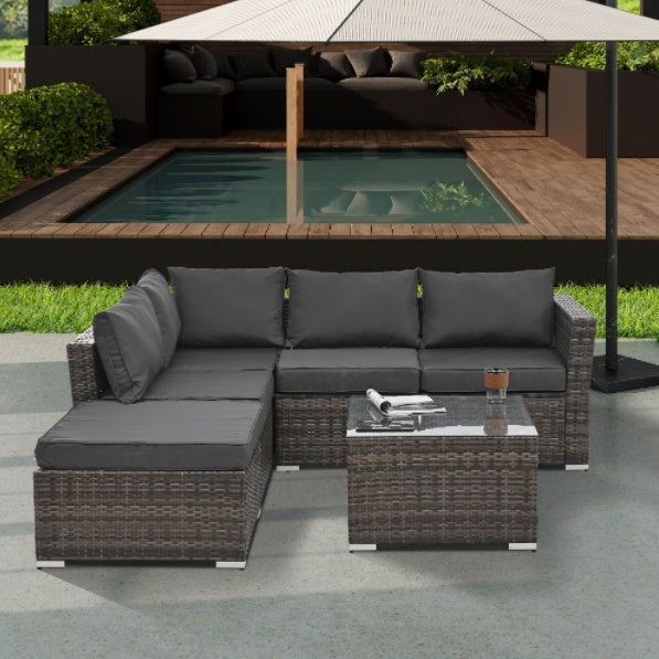 4-Piece Patio Wicker Furniture Set with Tempered Glass Coffee Table