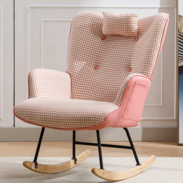 Soft Houndstooth Wingback Rocking Chair for Baby Room, Comfortable and Gliding