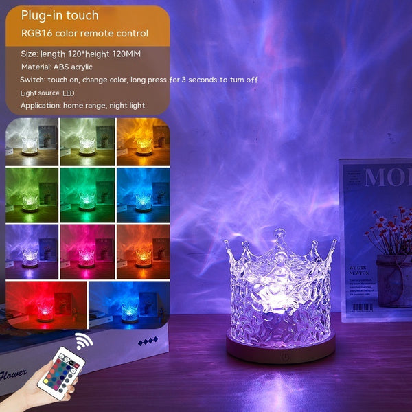 LED Water Ripple Night Light - USB Crystal Lamp, RGB Dimmable, 16 Colors, Home Decor