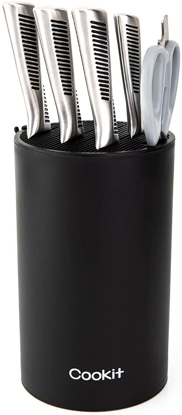 Universal Double-Layer Knife Block with Scissors Slot, Space-Saving Black Holder for Kitchen