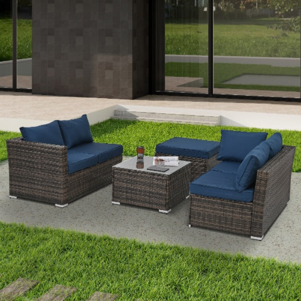 4-Piece PE Wicker Patio Furniture Set with Tempered Glass Coffee Table